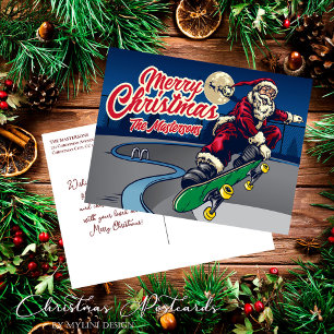 Vintage Retro Skate Santa Weihnachtsgrüße Feiertagspostkarte