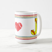 Vintage Retro Softball-Buchstabe J Design Kaffeetasse (VorderseiteRechts)