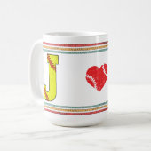Vintage Retro Softball-Buchstabe J Design Kaffeetasse (Vorderseite Links)