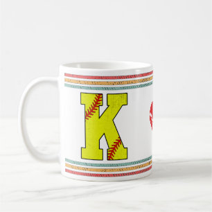 Vintage Retro Softball-Buchstabe K Kunstwerk Kaffeetasse