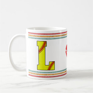 Vintage Retro Softball-Buchstabe L-Typografie Kaffeetasse