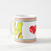 Vintage Retro Softball-Buchstabe M Klassiker Kaffeetasse (Vorderseite Links)