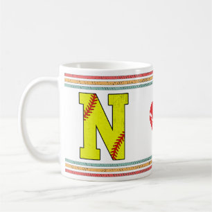 Vintage Retro Softball-Buchstabe N abgenutzt Kaffeetasse