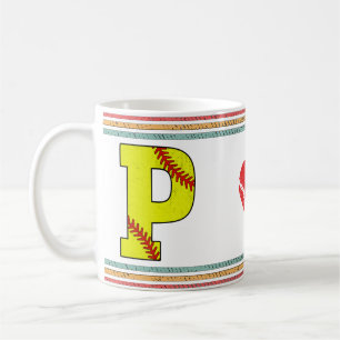 Vintage Retro Softball-Buchstabe P Athletik Kaffeetasse
