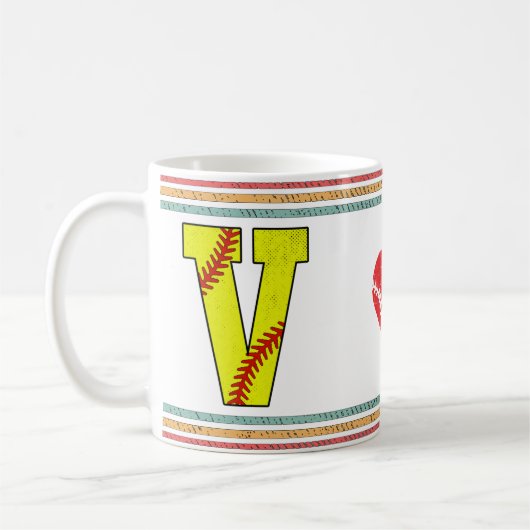 Vintage Retro Softball-Buchstabe V Klassiker Kaffeetasse (Links)