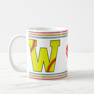 Vintage Retro Softball-Buchstabe W abgenutzt Kaffeetasse