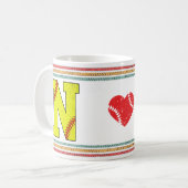 Vintage Retro Softball Letter N Distressed Kaffeetasse (Vorderseite Links)