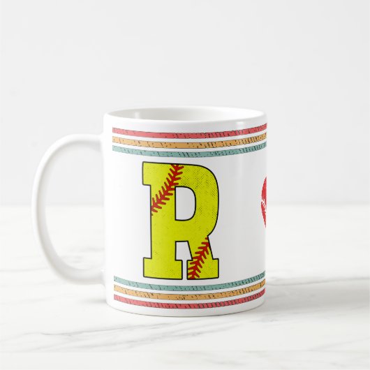 Vintage Retro Softball Letter R Varsity Kaffeetasse (Links)