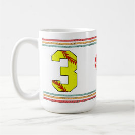 Vintage Retro Softball Number 3 Typography Kaffeetasse