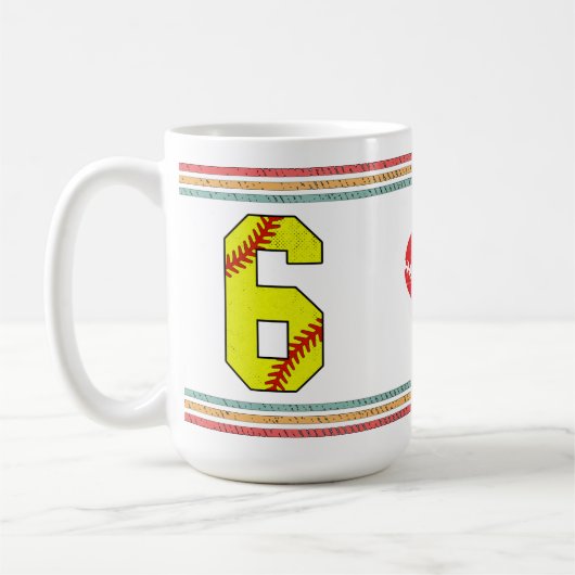 Vintage Retro Softball Nummer 6 Old School Kaffeetasse (Links)