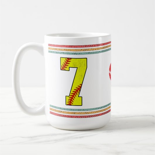 Vintage Retro Softball Nummer 7 Athletik Kaffeetasse (Links)