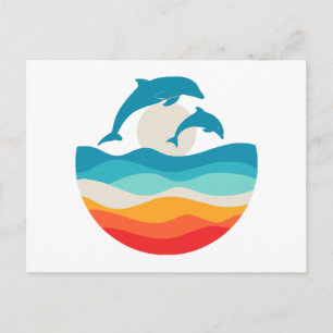 Vintage Retro Sommerzeit Strand Delphin Postkarte