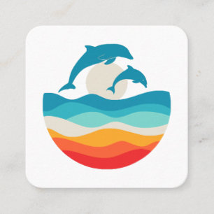 Vintage Retro Sommerzeit Strand Delphin Quadratische Visitenkarte