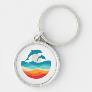 Vintage Retro Sommerzeit Strand Delphin Schlüsselanhänger