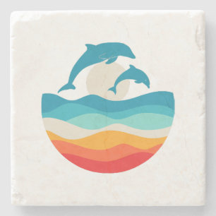Vintage Retro Sommerzeit Strand Delphin Steinuntersetzer