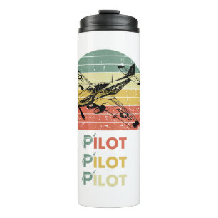 Vintage Retro Sonnenuntergang, Flugzeugpilot, Cool Thermosbecher