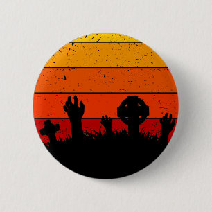 Vintage Retro Sonnenuntergang Halloween Friedhof I Button