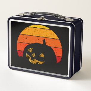 Vintage Retro Sonnenuntergang Halloween Kürbis I Metall Brotdose