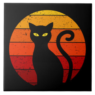 Vintage Retro Sonnenuntergang Halloween Schwarze K Fliese