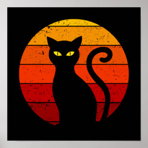 Vintage Retro Sonnenuntergang Halloween Schwarze K Poster
