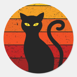 Vintage Retro Sonnenuntergang Halloween Schwarze K Runder Aufkleber