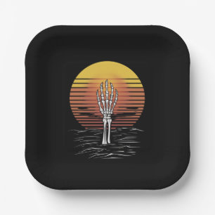 Vintage Retro Sonnenuntergang Halloween Zombie Han Pappteller