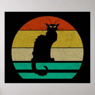 Vintage Retro Sonnenuntergang Le Chat Noir Schwarz Poster