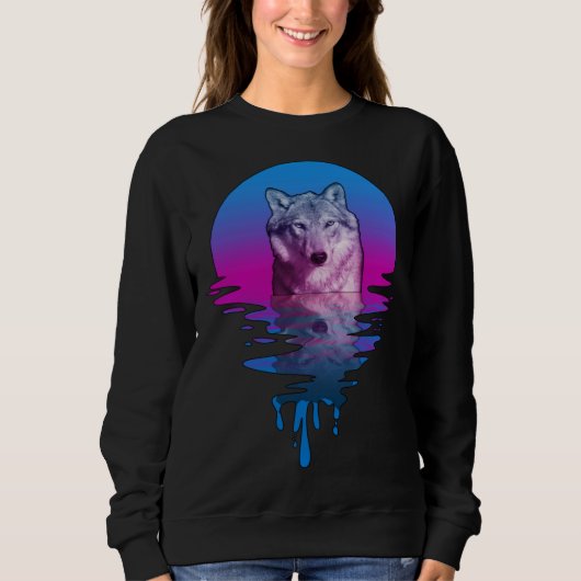 Vintage Retro Sonnenuntergang Wolf Sweatshirt (Vorderseite)