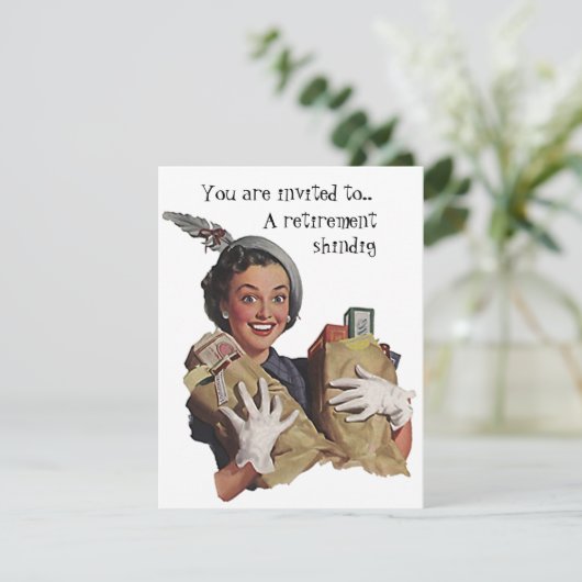 Vintage Retro Spaß Ruhestands-Party Einladungen (Stehend Vorderseite)