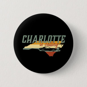 Vintage Retro Stadt-Karte Charlottes Nord-Carolina Button
