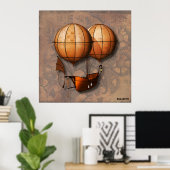 Vintage Retro Steampunk Air Balloon With Ship Poster (Heimbüro)