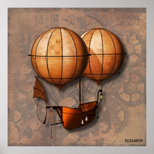 Vintage Retro Steampunk Air Balloon With Ship Poster (Vorne)