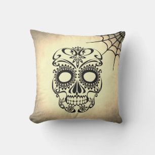 Vintage Retro Stil Totenkopf & Kreuzknochen Spinne Kissen