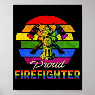 Vintage Retro Stolz Feuerwehrmann Regenbogenflagge Poster