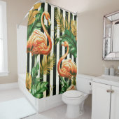 Vintage Retro Streifen Flamingo Duschvorhang (Beispiel)