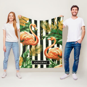 Vintage Retro Streifen Flamingo Fleecedecke