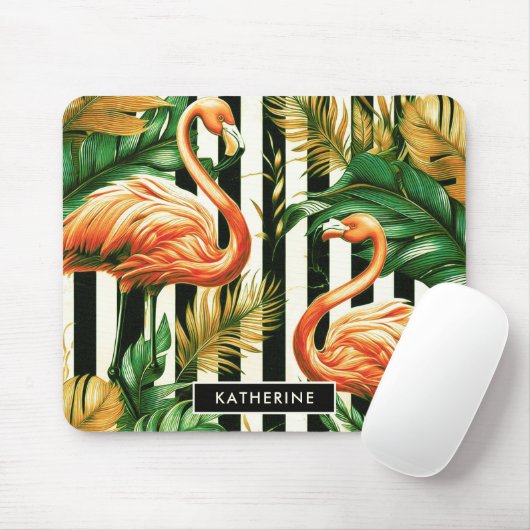 Vintage Retro Streifen Flamingo Mousepad (Mit Mouse)