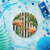 Vintage Retro Streifen Flamingo Pappteller (Party)