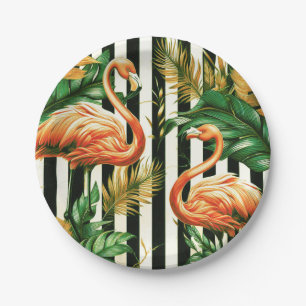 Vintage Retro Streifen Flamingo Pappteller