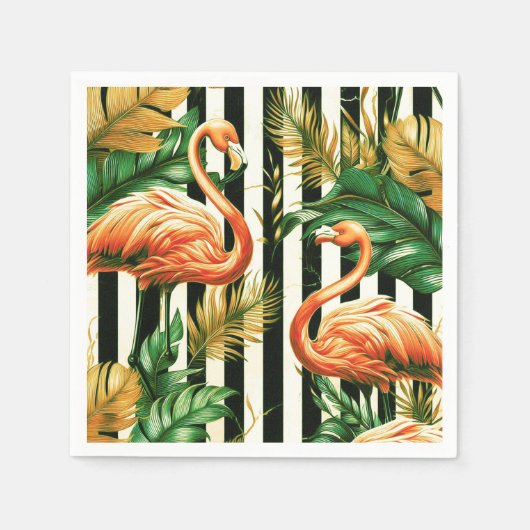 Vintage Retro Streifen Flamingo Serviette (Vorderseite)