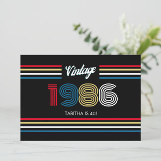 Vintage Retro-Streifen Primärfarben 1986 Einladung