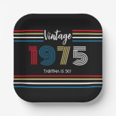 Vintage Retro Stripe 1975 Primärfarben Pappteller (Vorderseite)