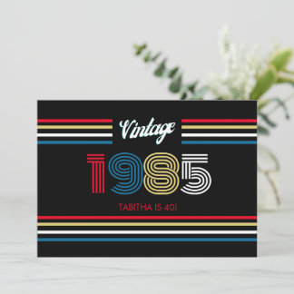 Vintage Retro Stripe Primärfarben 1985 Einladung