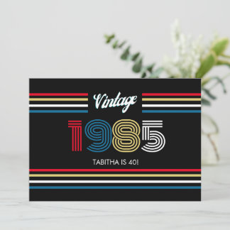 Vintage Retro Stripe Primärfarben 1985 Einladung