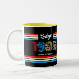 Vintage Retro Stripe Primärfarben 1985 Zweifarbige Tasse