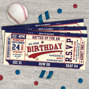 Vintage Retro Style Baseball Ticket Geburtstagspar Einladung
