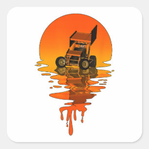 Vintage Retro-Style Sprint Car Racing Quadratischer Aufkleber