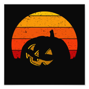 Vintage Retro Sunset Halloween Pumpkin I Fotodruck