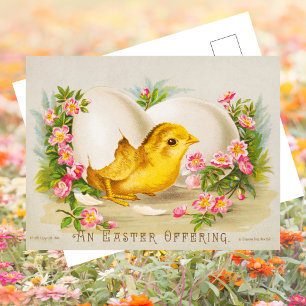 Vintage Retro Süße Hühner Ei Blumen Frohe Ostern Feiertagspostkarte