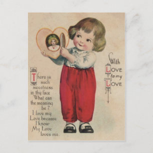Vintage Retro Süßer Kleiner Junge Herz Valentinsta Feiertagspostkarte